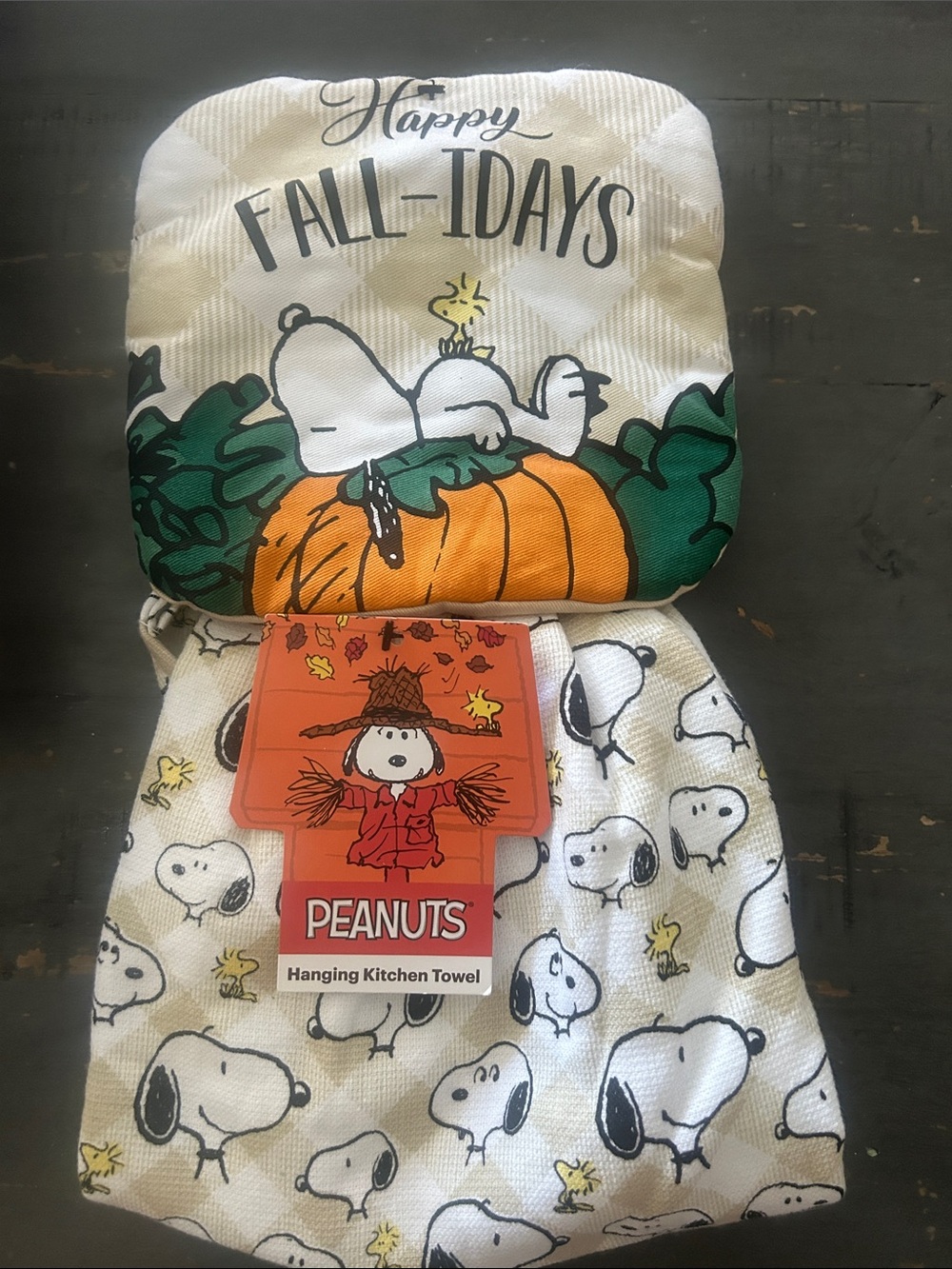 Peanuts Cream/Orange/Green Snoopy Pumpkin Hanging Kitchen Towel